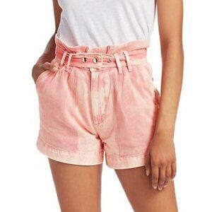 NWT Free People Olivia Pink Acid Wash High Waist Belted Paper Bag Shorts